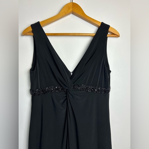 Jones New York VTG Y2K Midi Dress 10 Black Sleeveless V-Neck Beaded Sequins Hoco - Picture 5 of 14